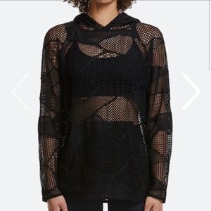 Alala Shore Collage Mesh Pull Over Hoodie, black, size M